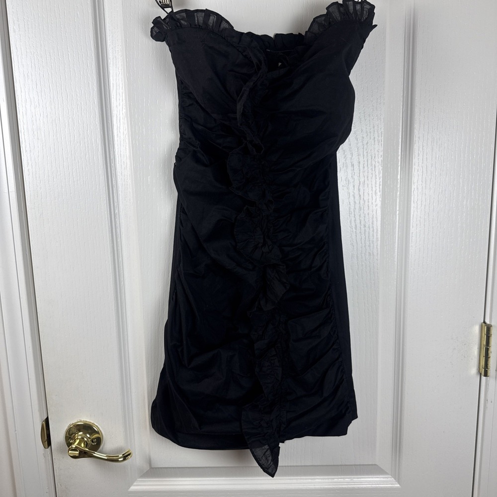 Zara Black Strapless Ruffle Bubble Hem Mini Dress Sz XS Taffeta Party Cocktail